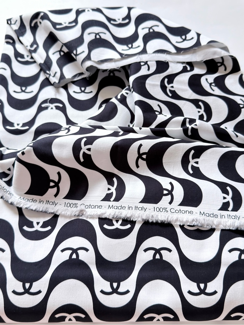 CC Logo Black & White Graphic Cotton Fabric - Made in Italy 58” wide, 3 Yard 11”